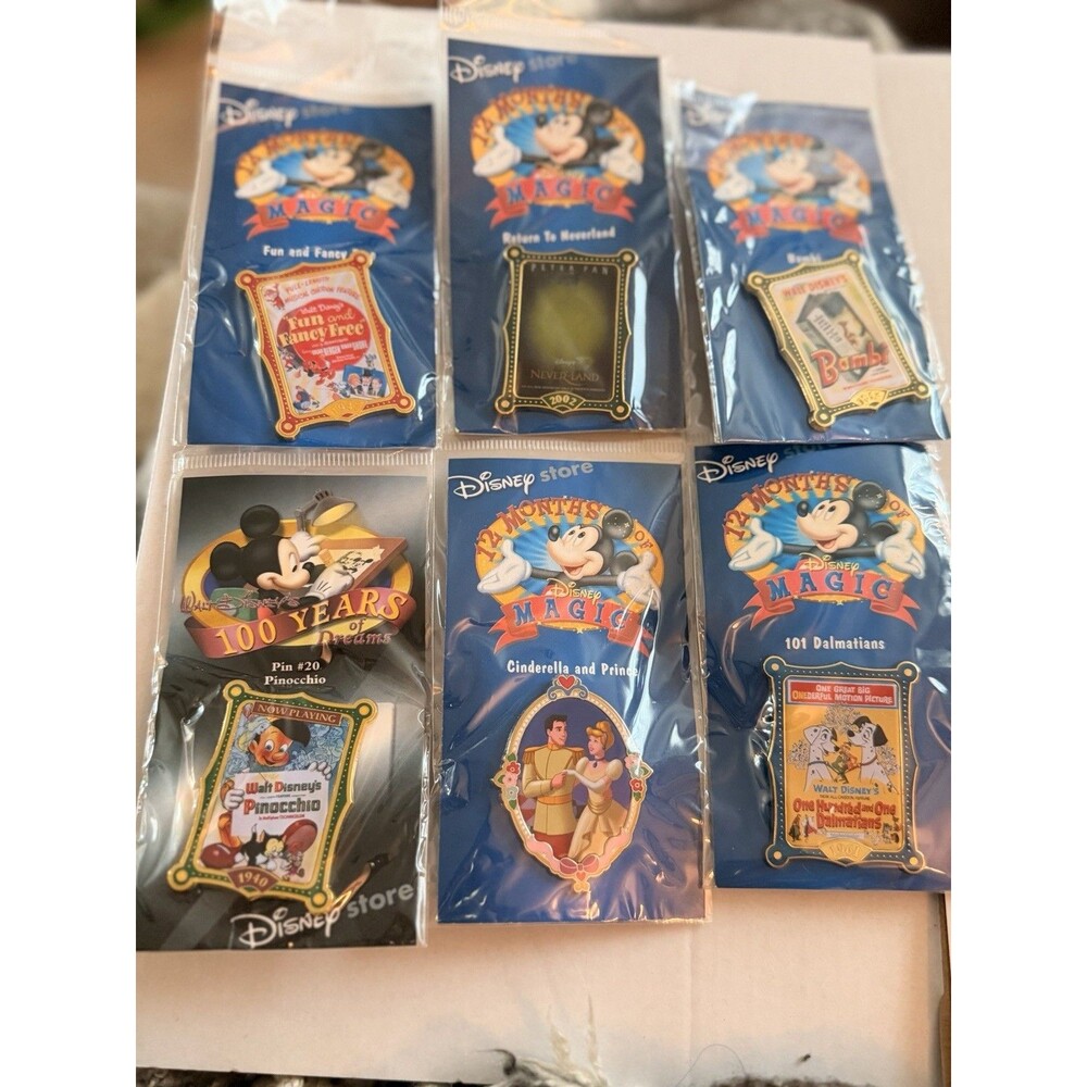 Disney Store Trading Pins Lot (6)12 Months of Magic & 100 Years of Dreams Sealed